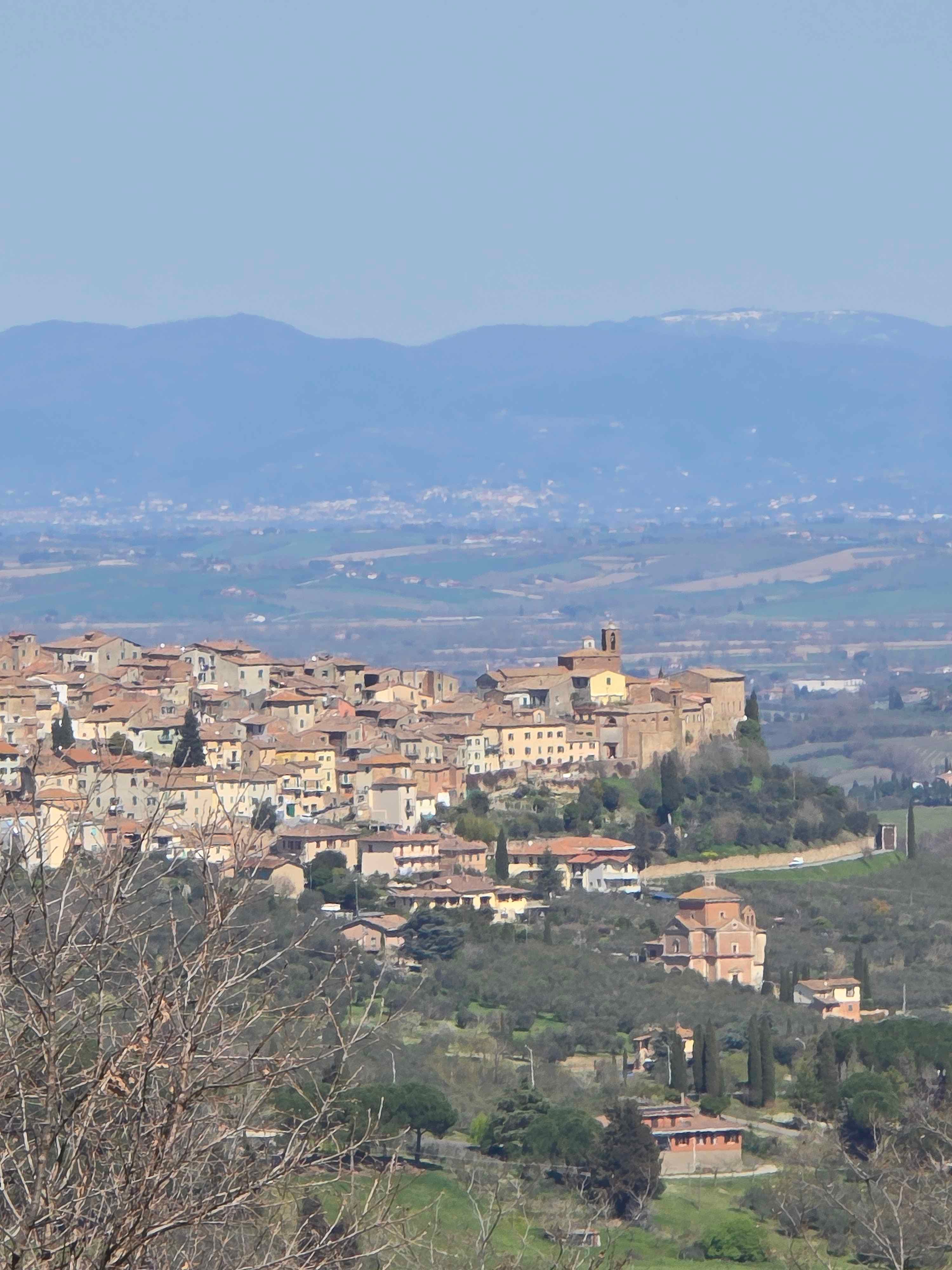 Chianciano Terme hilltop with the Val di Chiana opening out below