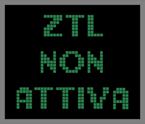 A Montepulciano ZTL sign showing the restricted traffic zone is not active