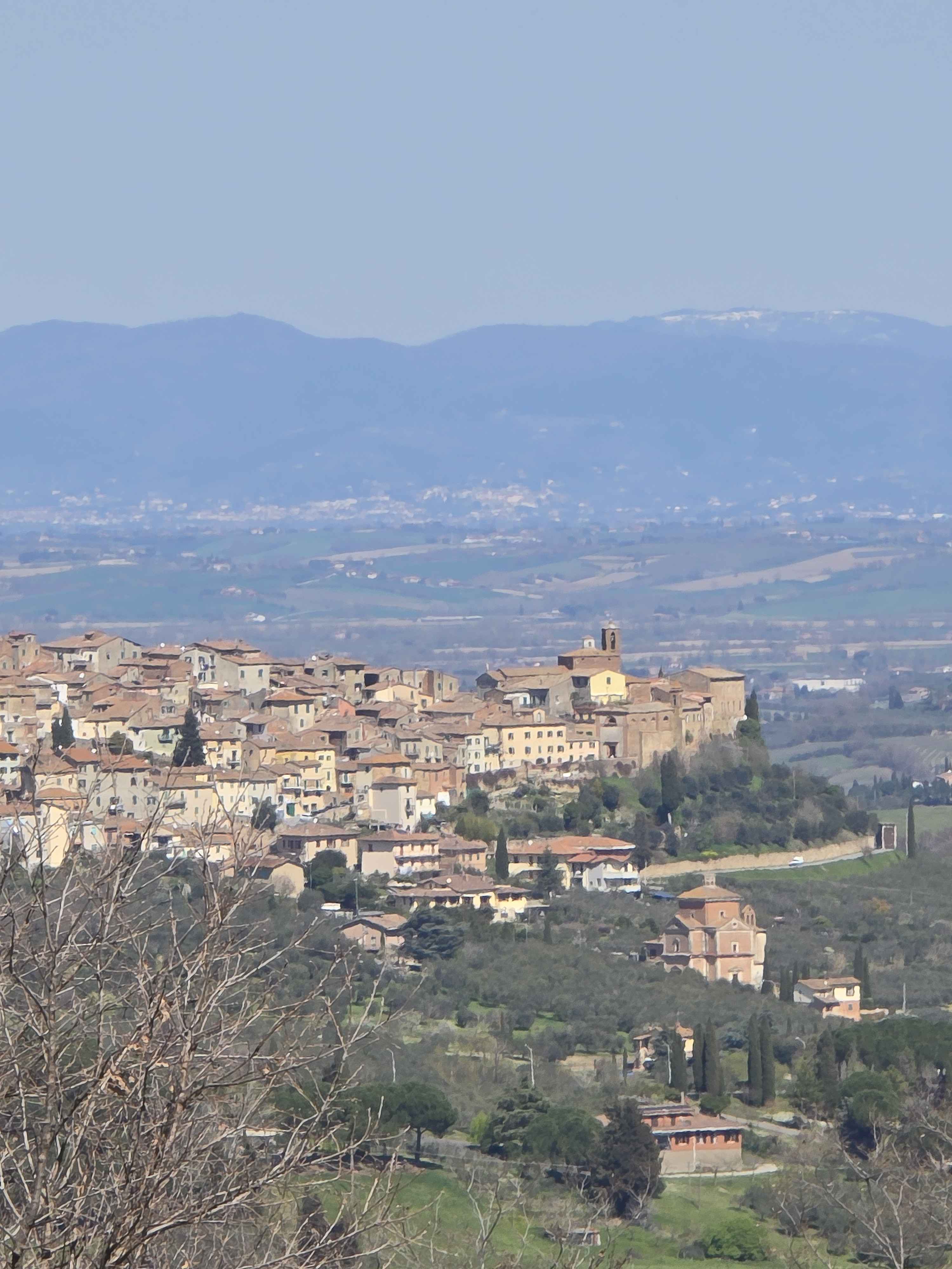 Chianciano Terme hilltop with the Val di Chiana opening out below